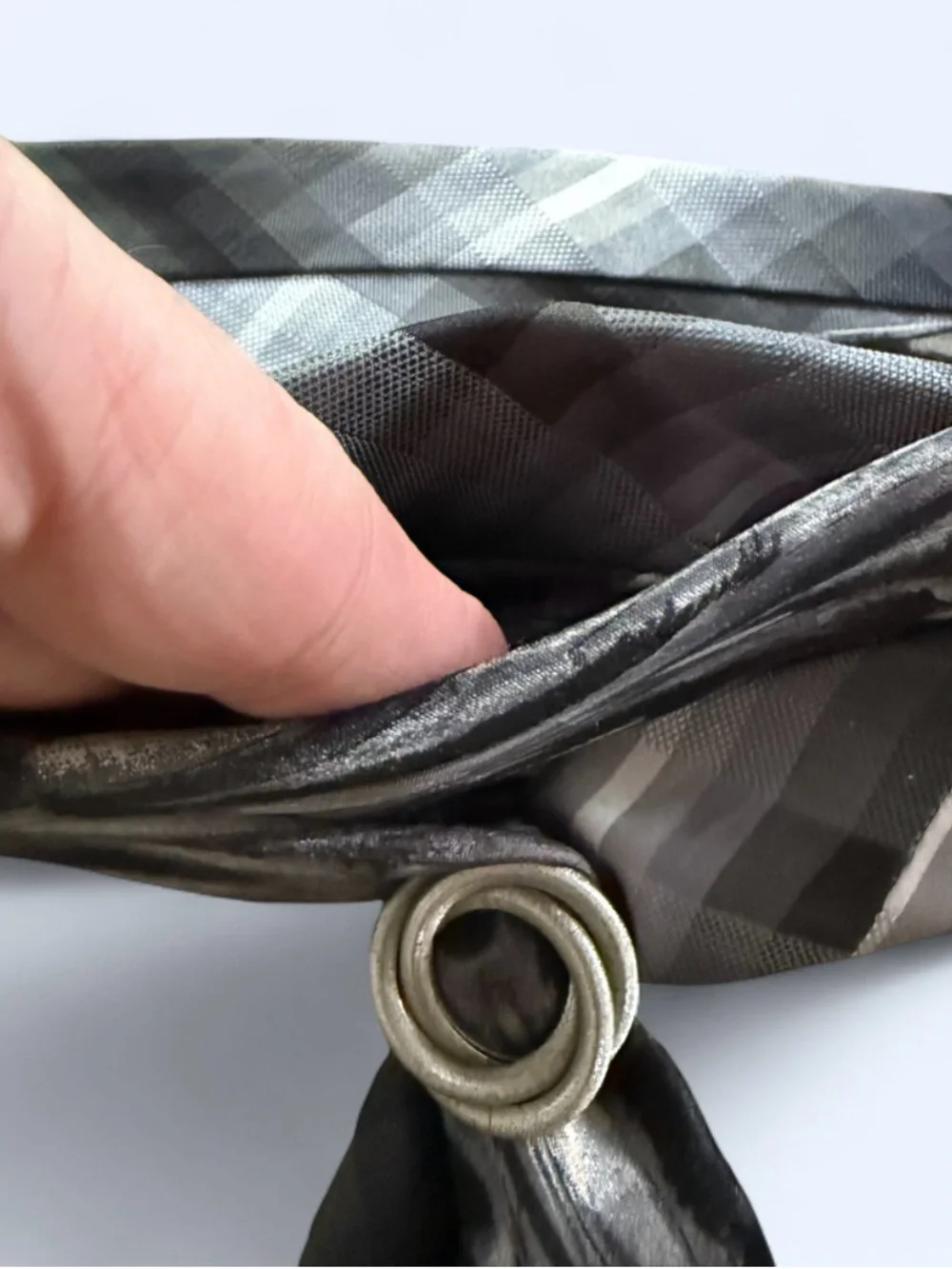 OOAK Upcycled Necktie Belt Black Gray, Vintage Sarah Coventry, w/Hidden Pocket